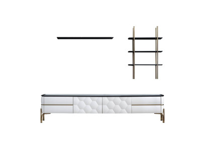 White TV wardrobe designer 2x shelves living room stylish set 3 pieces new