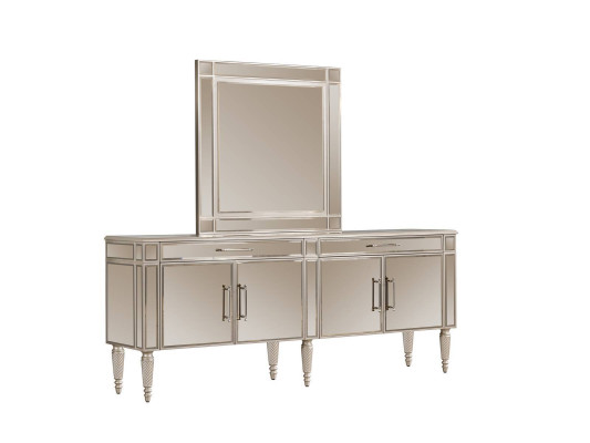Beige Dining room Chest of drawers Mirror Luxury Sideboard Wood Furniture Noble Chests of drawers