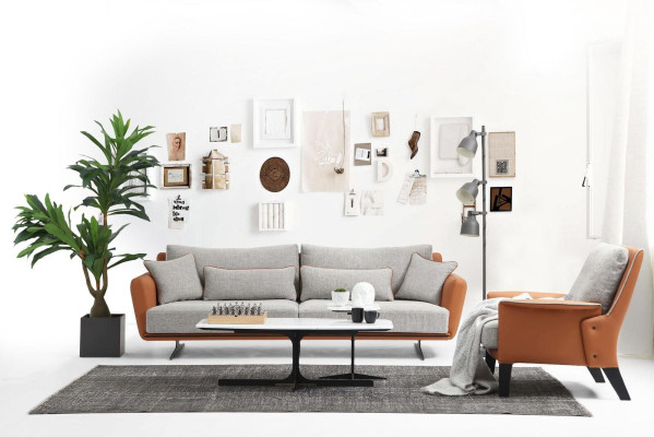 Sofa set 21 Seater Living room Sofa Orange Fabric Armchair Two-seater