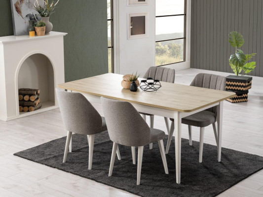 Dining set Suite Dining room Dining table Set 7 pieces Dining room White Wood