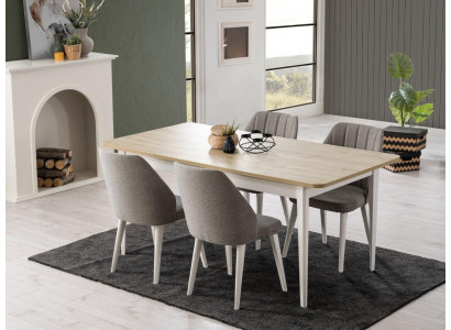 Dining set Suite Dining room Dining table Set 7 pieces Dining room White Wood