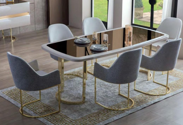 Noble dining room suite luxury glass table stainless steel chairs modern 7-piece set