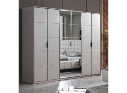 Gray Wardrobe 6 Door Bedroom Wardrobe Luxury Glass Cabinets