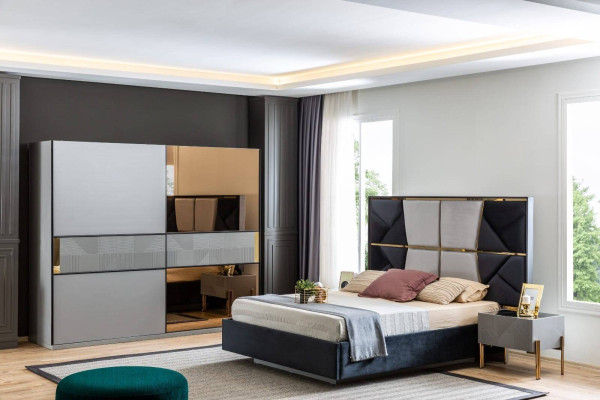 Modern Bedroom Set Designer Bed 2x Bedside tables Wardrobe