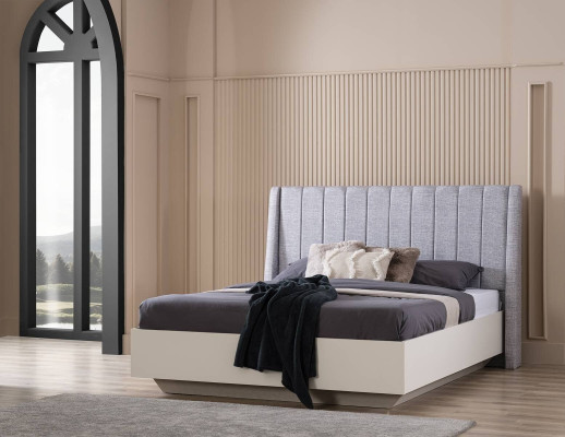 Suite Double bed bed frame Fabric Bedroom White Wood Set 7pcs