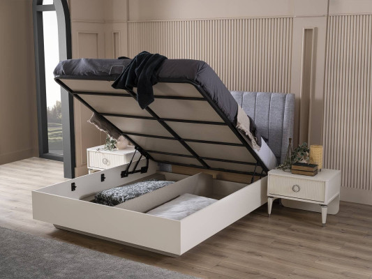 Suite Double bed bed frame Fabric Bedroom White Wood Set 7pcs