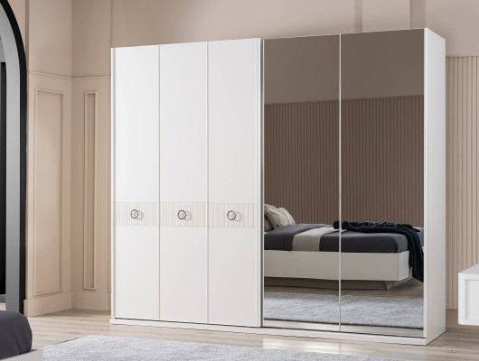 Suite Double bed bed frame Fabric Bedroom White Wood Set 7pcs