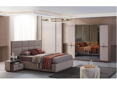 Complete e Bedroom Double bed Bed Bedside tables Gray 4-piece Wardrobe