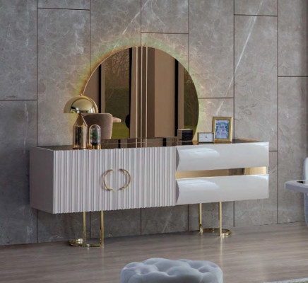 Designer White stainless steel Sideboard Modern Dining room Wood Noble Chest of drawers