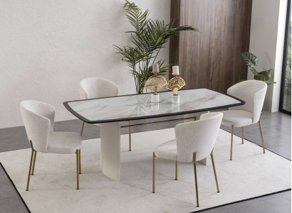 White Dining room Set Designer Dining table 4x Chairs Wood Furniture Luxury 5pcs
