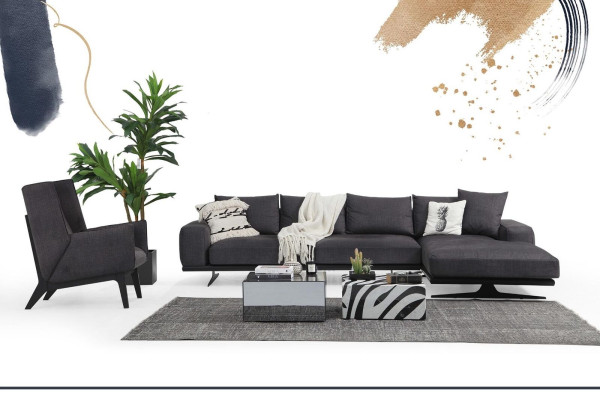 Corner sofa L-shape Sofa Living room Gray Modern Fabric Sofas Seater Design