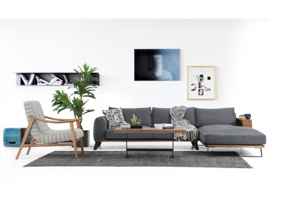 Living room Corner sofa L-shape Sofa set Fabric Gray Modern Design