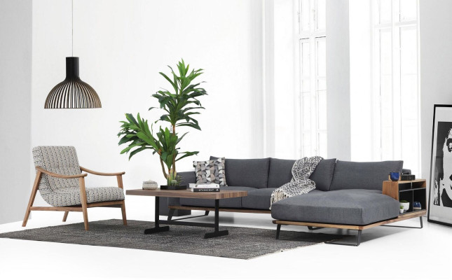 Living room Corner sofa L-shape Sofa set Fabric Gray Modern Design