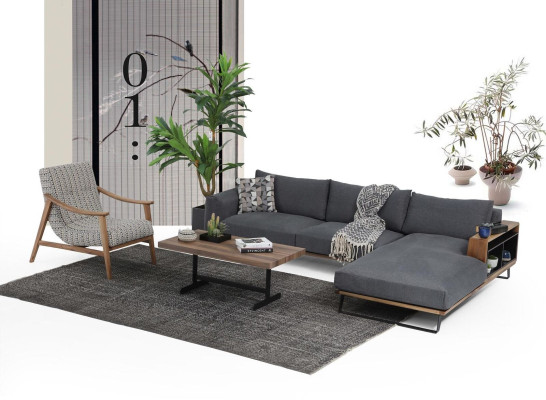 Living room Corner sofa L-shape Sofa set Fabric Gray Modern Design