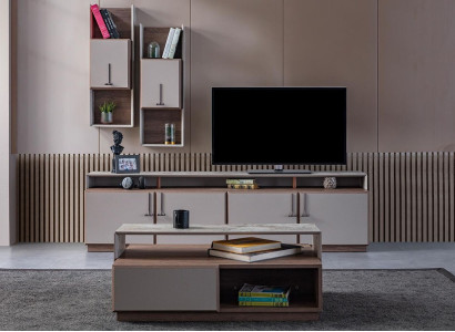 Group Living room TV stand wall cabinets lowboard gray sofa table 3 pieces Group Living room TV stand wall cabinets lowboard gray sofa table 3 pieces