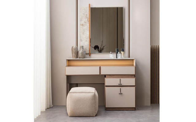 Suite Make-up Console Dressing Table Mirror Console Table Gray 3 Pieces