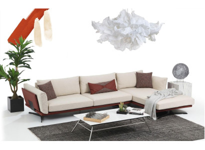 Corner sofa L-shape Beige Modern Fabric Design Living room Sofa Polyester
