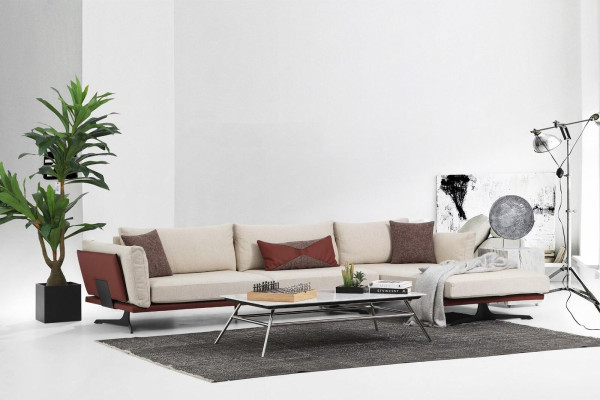 Corner sofa L-shape Beige Modern Fabric Design Living room Sofa Polyester