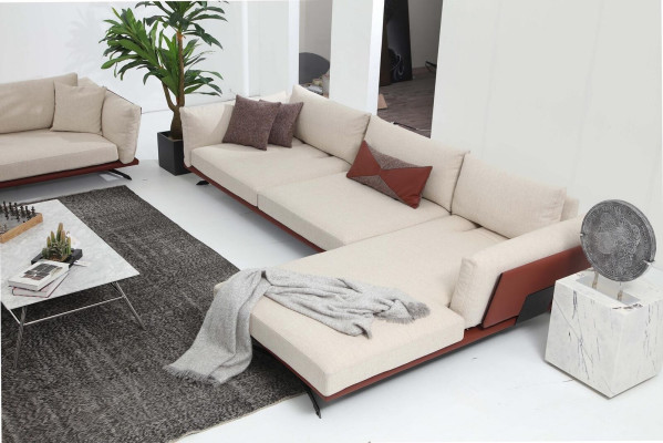 Corner sofa L-shape Beige Modern Fabric Design Living room Sofa Polyester