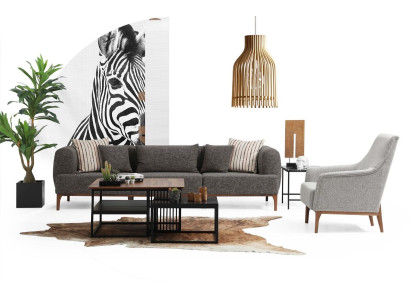 Sofa set Three Seater Seater Modern Armchair Fabric Gray Living room Set
