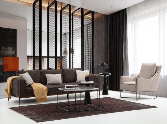 Four Seater Sofa 4 Seater Fabric Sofas Modern Design Living room Gray