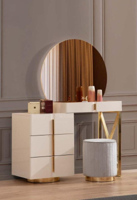 Beige Dressing table stainless steel Furniture Bedroom Stool 2-piece set