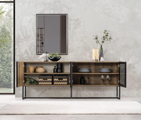 Sideboard Sideboard with Mirror Group Chest of drawers Wood Brown Dining room