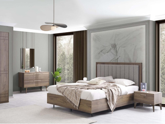 Suite Complete e Double bed Wood 5tlg Bedroom Brown Bed Modern