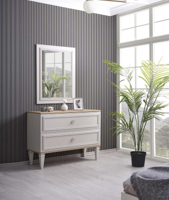 Chest of drawers with Mirror Bedroom Console Wood Gray Set 2pcs Modern