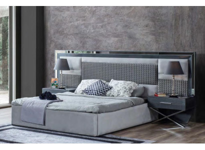 Gray Bedroom Furniture Stainless Steel Bed Designer Wood Bedside tables 3pcs