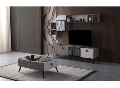Group Living room TV stand wall cabinets lowboard gray sofa table 3 pieces