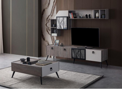 Group Living room TV stand wall cabinets lowboard gray sofa table 3 pieces Group Living room TV stand wall cabinets lowboard gray sofa table 3 pieces