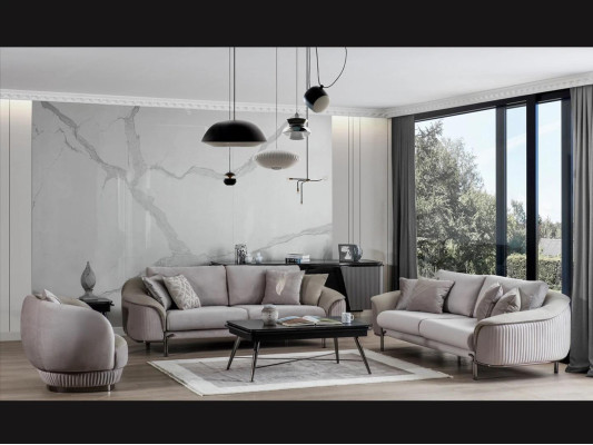 Living room Luxury Gray Sofa Set 2x Three Seater Sofas new Armchair Design Furniture