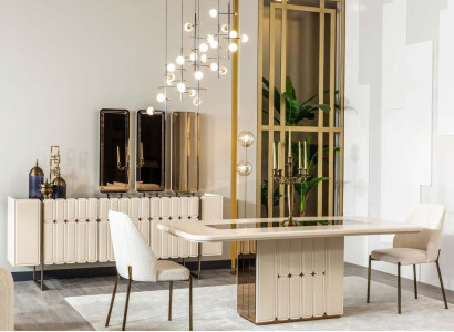 White Noble Dining room Group Designer stainless steel Table Luxurious x6 Chairs