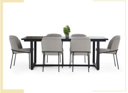 Dining corner Dining set Dining room Dining table Chairs 7-piece Wood Gray Set new