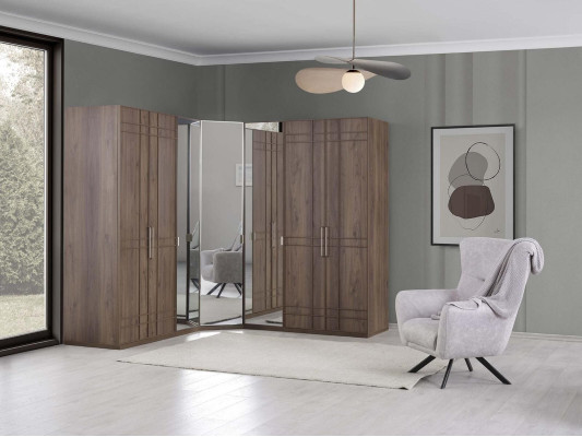 Corner Cabinet Wardrobe Wardrobe Brown Wood Mirror 7 Doors Big