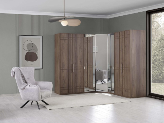 Corner Cabinet Wardrobe Wardrobe Brown Wood Mirror 7 Doors Big