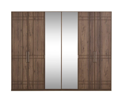 Wardrobe Bedroom Cabinet Wardrobe Brown Wood Mirror 6 Doors