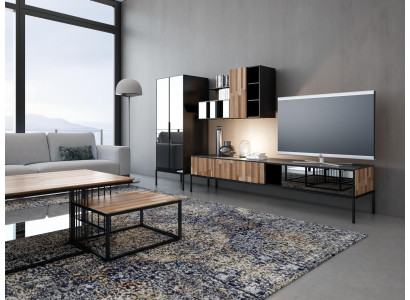 Wall unit TV stand TV cabinet Lowboard Display case Wood Modern Brown Living room