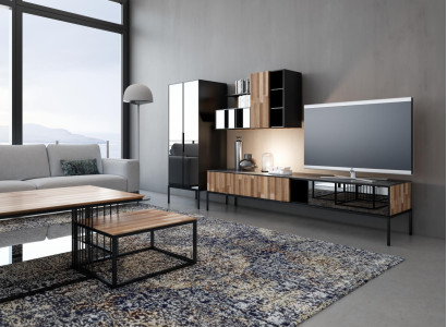 Wall unit TV stand TV cabinet Lowboard Display case Wood Modern Brown Living room