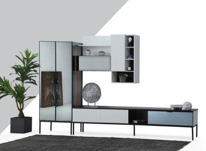 Wall unit TV stand TV cabinet Lowboard Display case Wood Modern White Living room