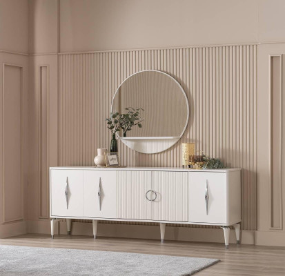Sideboard Sideboard with Mirror Group Chest of drawers Wood White Dining room
