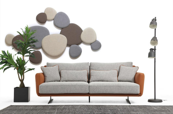Three Seater Sofa 3 Seater Fabric Orange Modern Design Living room Gray