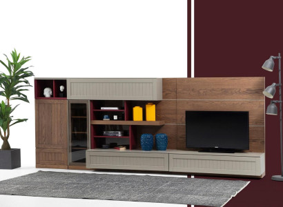 Wall unit TV stand TV cabinet Lowboard Display case Wood Modern Brown Living room