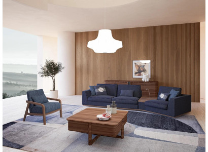 Blue Sofa set Set Three Seater Sofas Living room Armchair Modern Design Textile