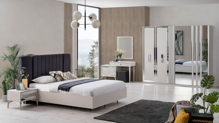 Big Bedroom Suite Double bed Bed Wood Set 7pcs White Modern