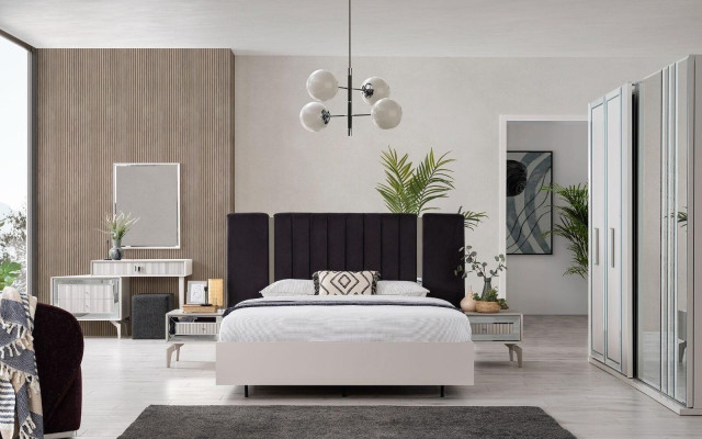 Big Bedroom Suite Double bed Bed Wood Set 7pcs White Modern