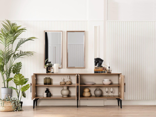 Sideboard Sideboard with Mirror Group Chest of drawers Wood Gold Dining room