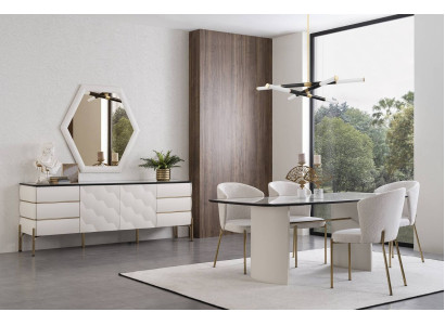 Stylish Dining room Suite Large Dining table 4x Chairs Sideboard Mirror