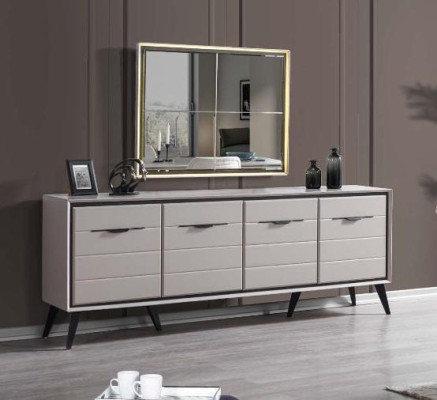 White 4-door Dining room Chest of drawers Designer Sideboard Luxury Glass Mirror
